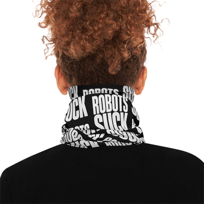 Neck Gaiter — Black "ROBOTS SUCK" Bold Repeat Pattern