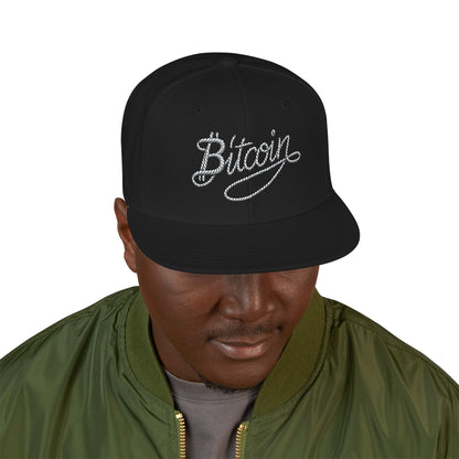 Embroidered Bitcoin Rope Script Snapback Hat