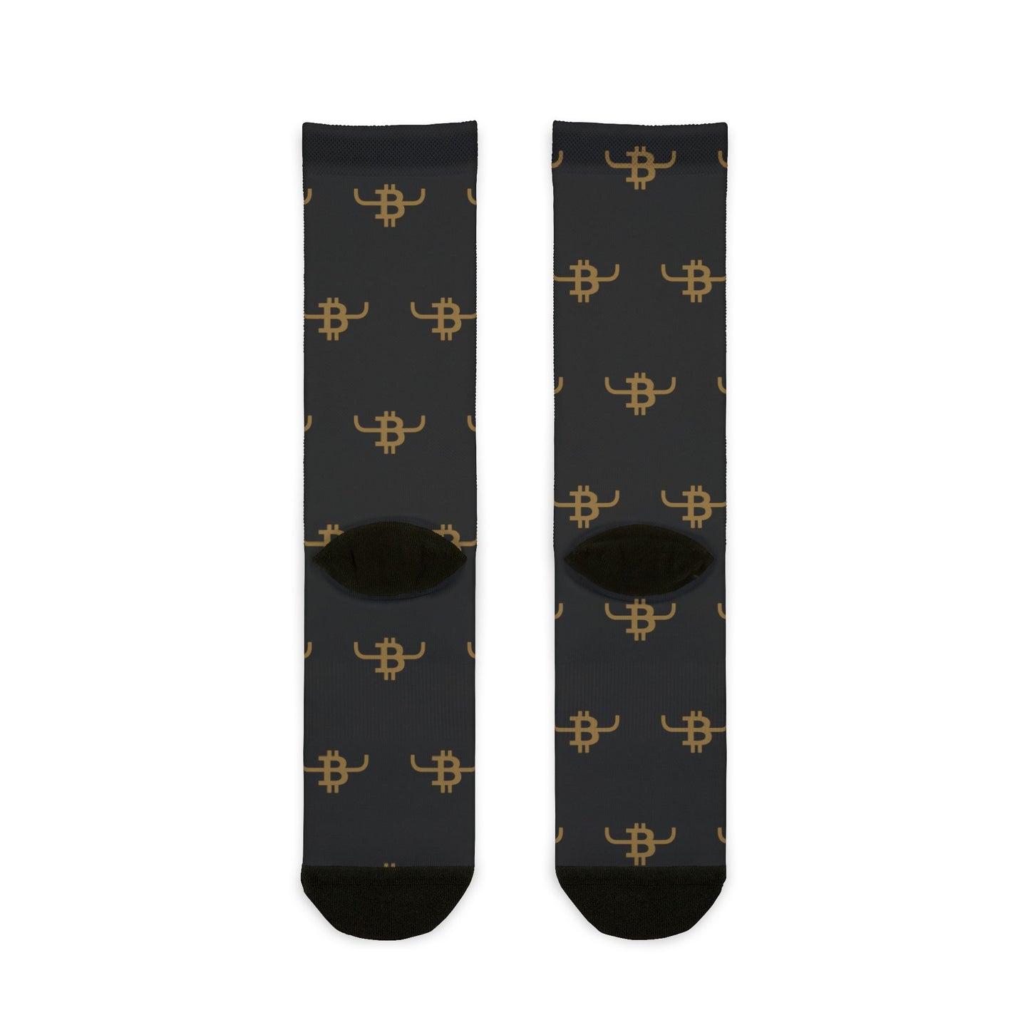 Bull Bitcoin Crew Socks — Gold Bitcoin Patterned Sublimation Socks
