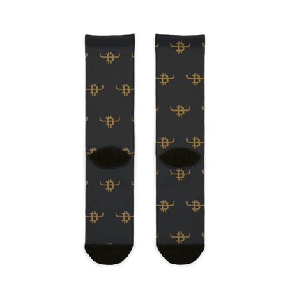 Bull Bitcoin Crew Socks — Gold Bitcoin Patterned Sublimation Socks