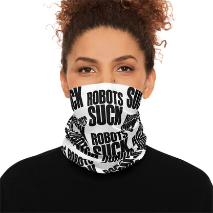 Neck Gaiter — Bold "Robots Suck" Repeating Text Face Covering