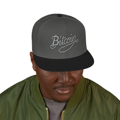 Embroidered Bitcoin Rope Script Snapback Hat