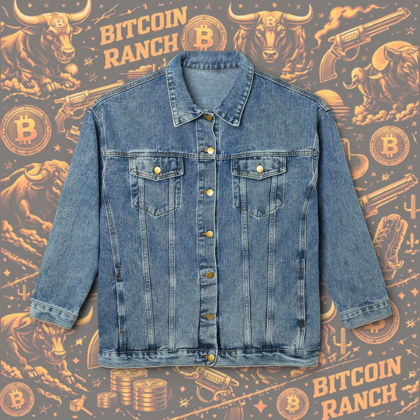BULL BITCOIN Women's Denim Jacket — Western Crypto Bull Logo Jacket