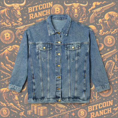 BULL BITCOIN Women's Denim Jacket — Western Crypto Bull Logo Jacket