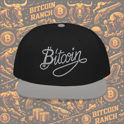 Embroidered Bitcoin Rope Script Snapback Hat