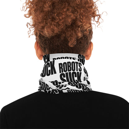 Neck Gaiter — Bold "Robots Suck" Repeating Text Face Covering