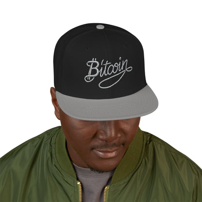 Embroidered Bitcoin Rope Script Snapback Hat