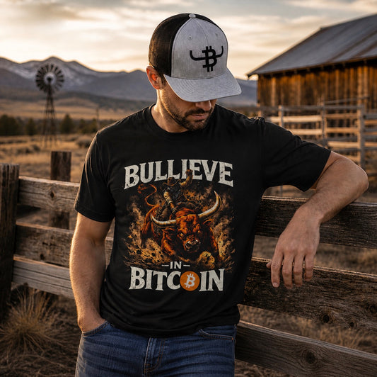 Bitcoin Bull Tee — “Bullieve in Bitcoin” Graphic Crypto T-Shirt